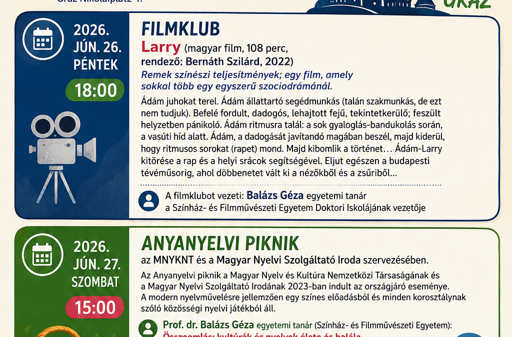 Anyanyelvi piknik (film, előadás, nyelvi játék) Grácban, 2026. június 26–27.